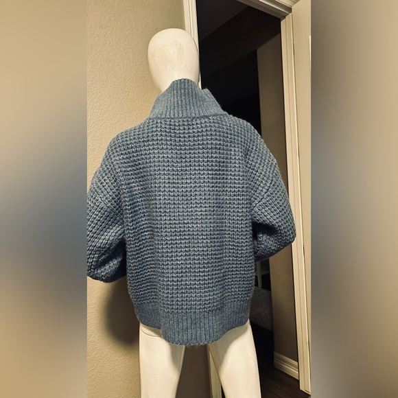 Ann Taylor Weekend Dusty Blue Mock Neck Button-Shoulder Sweater size L - Picture 4 of 11